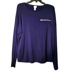 Weekends By Chico's Soft Lightweight Sweatshirt Deep Blue Zipper Pocket XL EUC